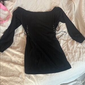 Black Off-Shoulder Dress with Lace-Up Sides